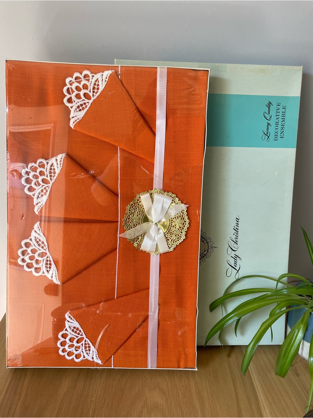 Vintage Lady Christina Tangerine Tablecloth & Napkin Set in Original Packaging
